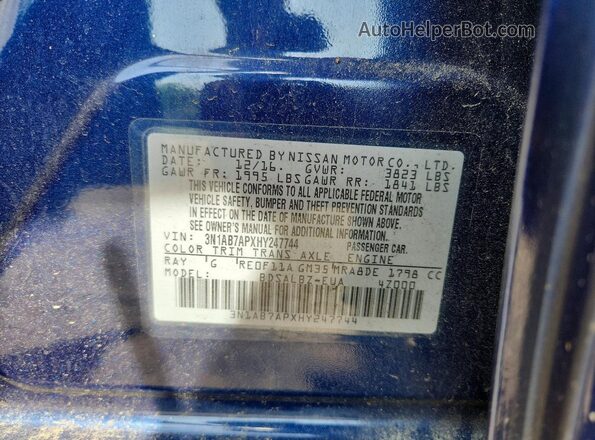 3N1AB7APXHY247744 2017 NISSAN SENTRA Blue Вид підкапотного простору