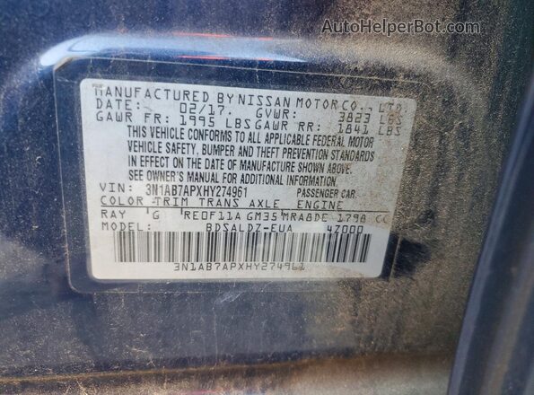 3N1AB7APXHY274961 2017 NISSAN SENTRA Blue Widok komory silnika