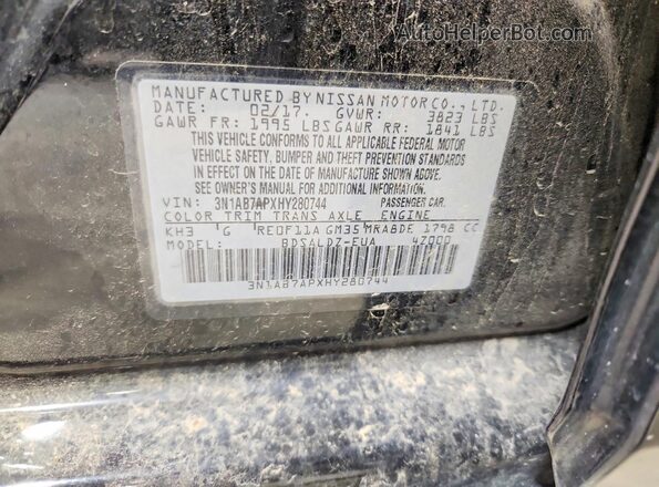 3N1AB7APXHY280744 2017 NISSAN SENTRA Black Engine compartment view