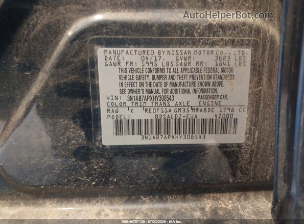3N1AB7APXHY308543 2017 NISSAN SENTRA Teal Widok komory silnika