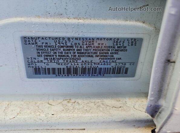 3N1AB7APXHY336293 2017 NISSAN SENTRA White Vista de la etiqueta del VIN