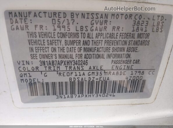3N1AB7APXHY340246 2017 NISSAN SENTRA White Widok komory silnika