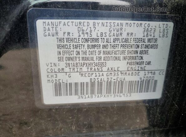 3N1AB7APXHY346953 2017 NISSAN SENTRA Black Vista del compartimento del motor