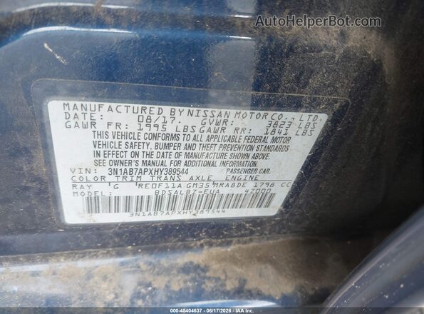3N1AB7APXHY389544 2017 NISSAN SENTRA Blue Widok komory silnika