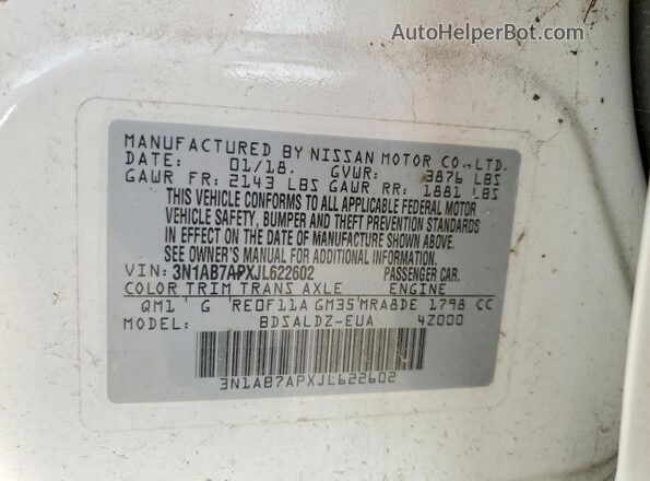 3N1AB7APXJL622602 2018 NISSAN SENTRA Белый Вид подкапотного пространства