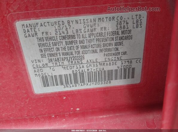 3N1AB7APXJY203328 2018 NISSAN SENTRA Red Вид підкапотного простору