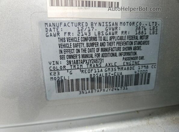 3N1AB7APXJY246731 2018 NISSAN SENTRA Silver Engine compartment view