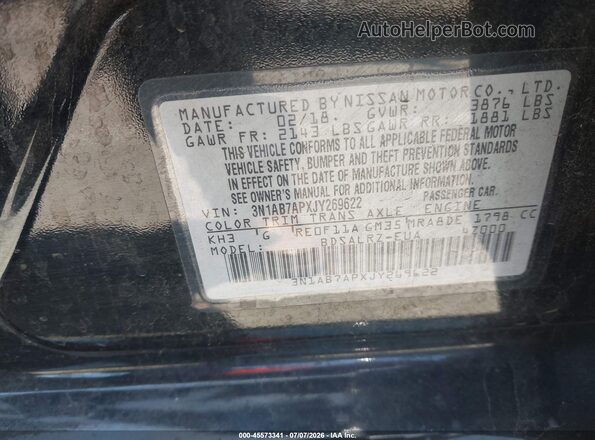 3N1AB7APXJY269622 2018 NISSAN SENTRA Black Engine compartment view
