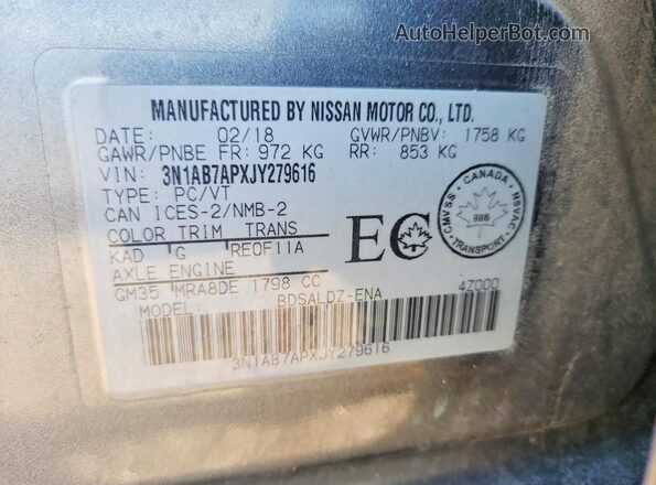 3N1AB7APXJY279616 2018 NISSAN SENTRA Gray Engine compartment view