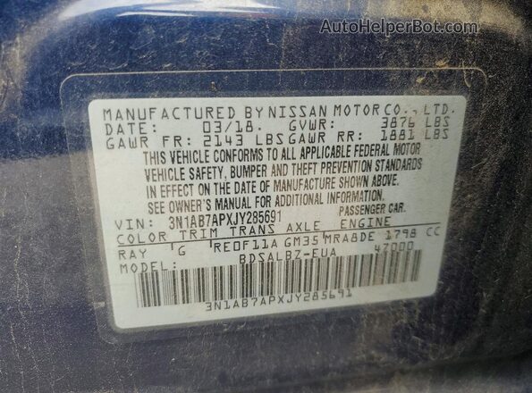 3N1AB7APXJY285691 2018 NISSAN SENTRA Blue Engine compartment view