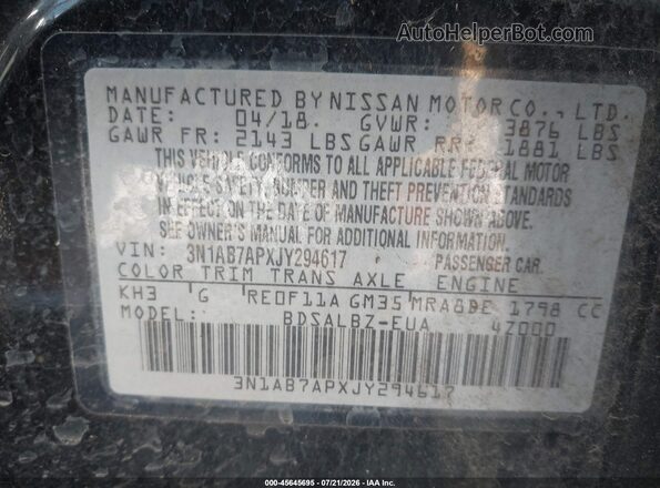 3N1AB7APXJY294617 2018 NISSAN SENTRA Black Շարժիչի բաժամունքի տեսք