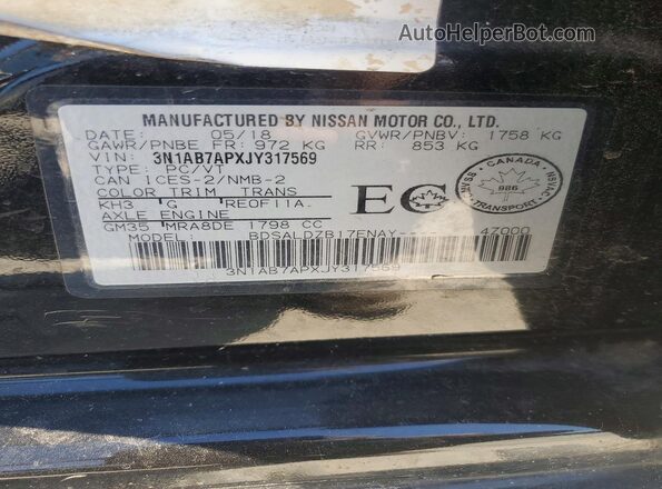 3N1AB7APXJY317569 2018 NISSAN SENTRA Black ძრავის განყოფილების ხედი