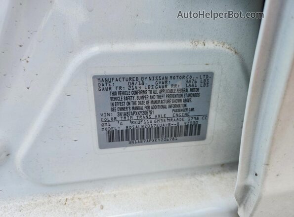 3N1AB7APXKY206781 2019 NISSAN SENTRA White VIN կոդի պիտակի տեսք