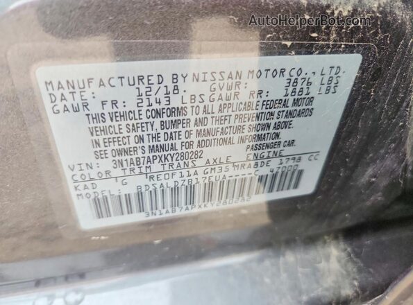 3N1AB7APXKY280282 2019 NISSAN SENTRA Gray Vista del compartimento del motor