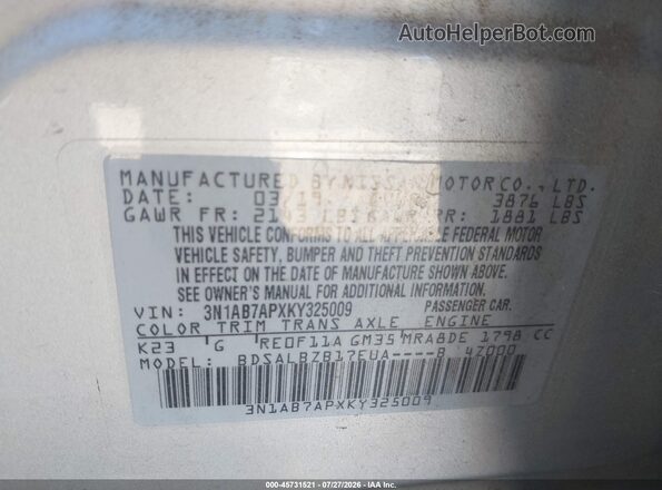 3N1AB7APXKY325009 2019 NISSAN SENTRA Серый Вид подкапотного пространства