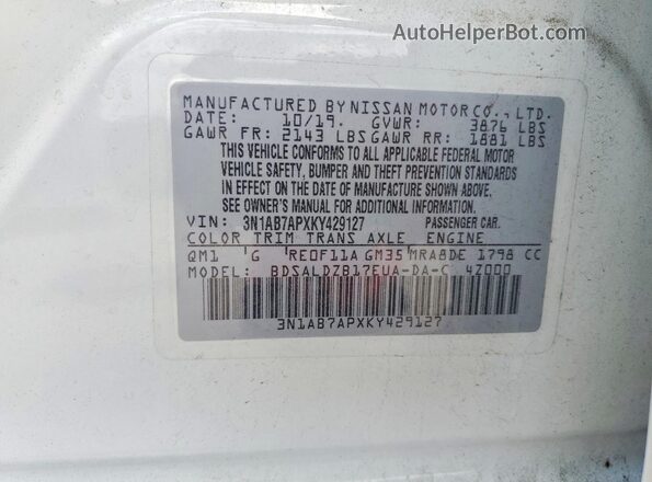 3N1AB7APXKY429127 2019 NISSAN SENTRA White Engine compartment view