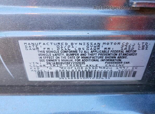 3N1AB8BV0MY232635 2021 NISSAN SENTRA Gray VIN կոդի պիտակի տեսք