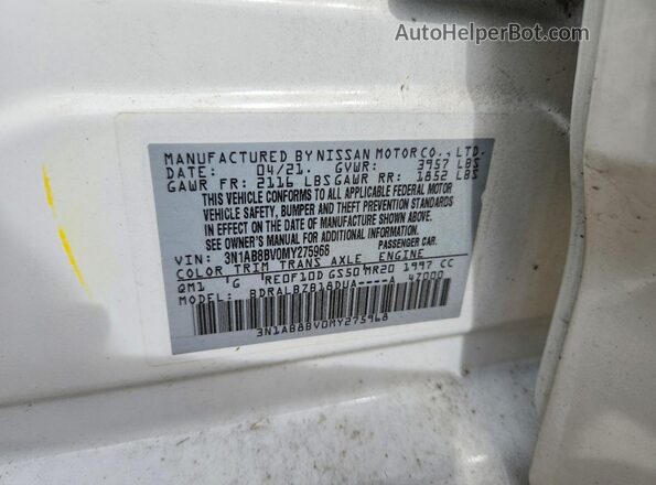 3N1AB8BV0MY275968 2021 NISSAN SENTRA White VIN կոդի պիտակի տեսք