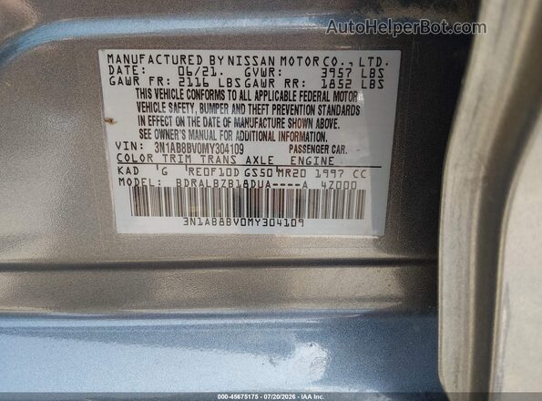 3N1AB8BV0MY304109 2021 NISSAN SENTRA Gray Շարժիչի բաժամունքի տեսք