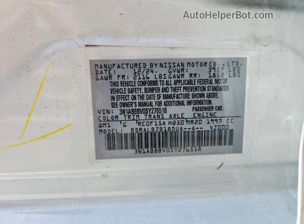 3N1AB8BV0SY276518 2025 NISSAN SENTRA White VIN sticker view