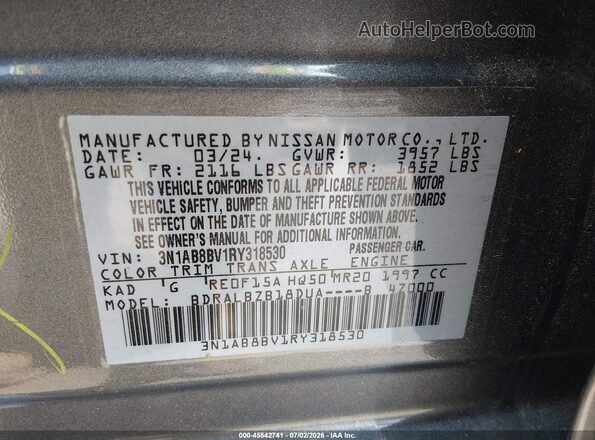 3N1AB8BV1RY318530 2024 NISSAN SENTRA Серый Вид подкапотного пространства