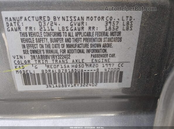 3N1AB8BV1RY322402 2024 NISSAN SENTRA Black Вид підкапотного простору