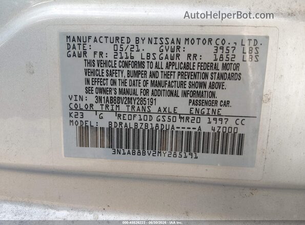 3N1AB8BV2MY285191 2021 NISSAN SENTRA Silver Вид підкапотного простору