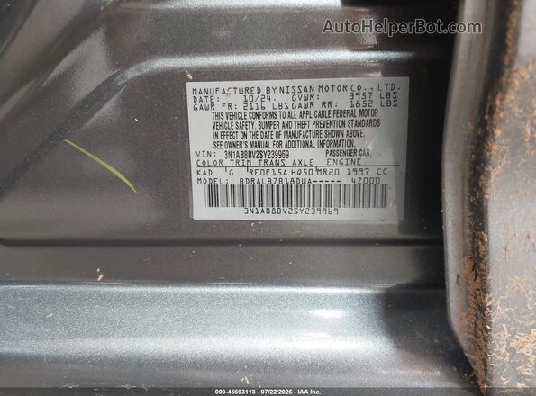 3N1AB8BV2SY239969 2025 NISSAN SENTRA Gray Շարժիչի բաժամունքի տեսք