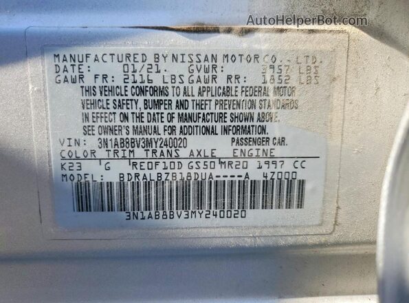 3N1AB8BV3MY240020 2021 NISSAN SENTRA Silver Շարժիչի բաժամունքի տեսք