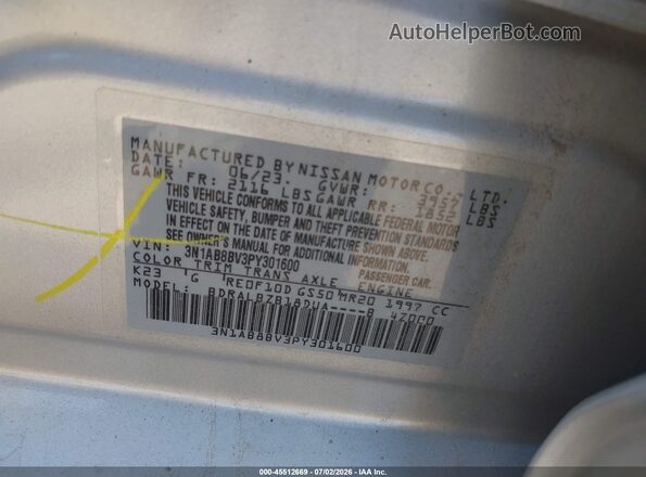 3N1AB8BV3PY301600 2023 NISSAN SENTRA Silver Widok komory silnika