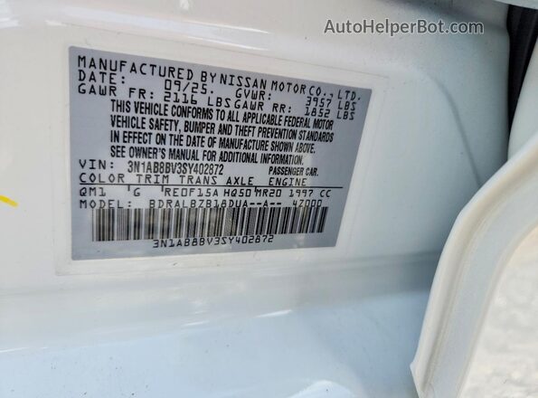 3N1AB8BV3SY402872 2025 NISSAN SENTRA White VIN კოდის სტიკერის ხედი
