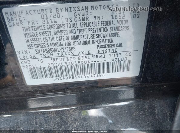 3N1AB8BV4LY217568 2020 NISSAN SENTRA Black Vista del compartimento del motor