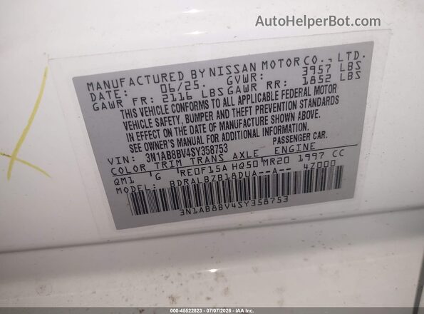 3N1AB8BV4SY358753 2025 NISSAN SENTRA White Vista del compartimento del motor