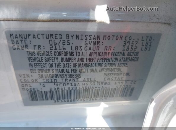 3N1AB8BV4SY366349 2025 NISSAN SENTRA White Engine compartment view