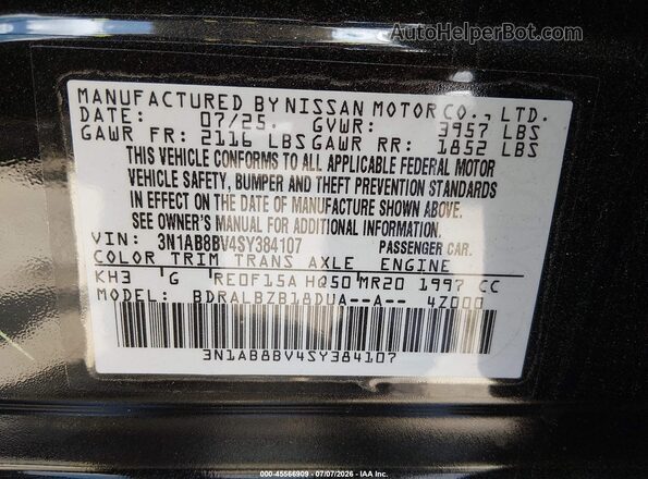3N1AB8BV4SY384107 2025 NISSAN SENTRA Black Շարժիչի բաժամունքի տեսք