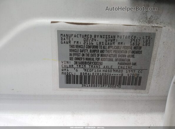 3N1AB8BV5RY300290 2024 NISSAN SENTRA Белый Вид подкапотного пространства