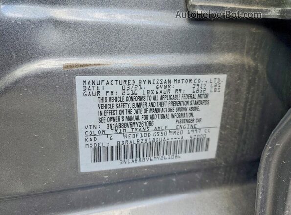 3N1AB8BV6MY261086 2021 NISSAN SENTRA Gray ძრავის განყოფილების ხედი