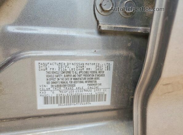 3N1AB8BV6MY266806 2021 NISSAN SENTRA Серый Вид наклейки с VIN-кодом