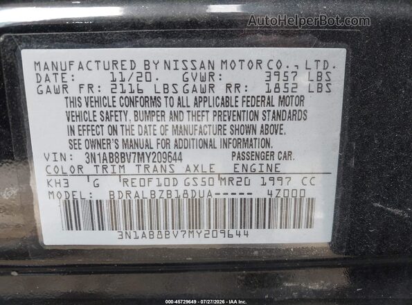 3N1AB8BV7MY209644 2021 NISSAN SENTRA Black Widok komory silnika