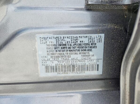 3N1AB8BV7MY261808 2021 NISSAN SENTRA Gray Вид підкапотного простору