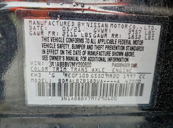 3N1AB8BV7MY290600 2021 NISSAN SENTRA Black Շարժիչի բաժամունքի տեսք
