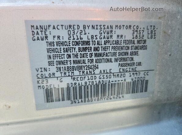 3N1AB8BV8MY264264 2021 NISSAN SENTRA Silver VIN sticker view