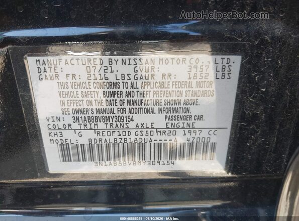 3N1AB8BV8MY309154 2021 NISSAN SENTRA Черный Вид подкапотного пространства
