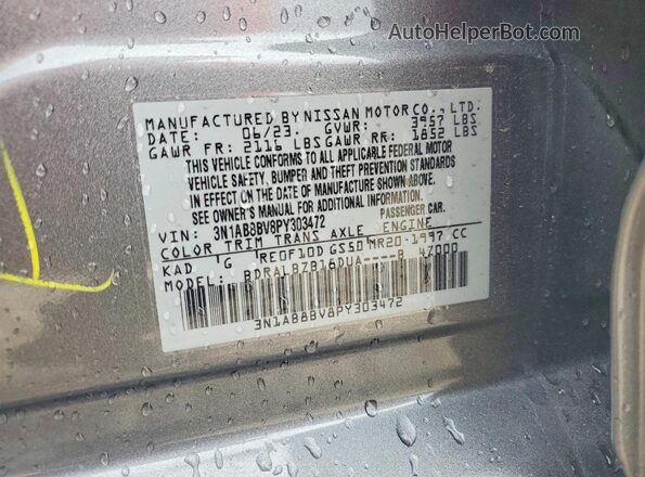 3N1AB8BV8PY303472 2023 NISSAN SENTRA Gray Вид наклейки з VIN-кодом