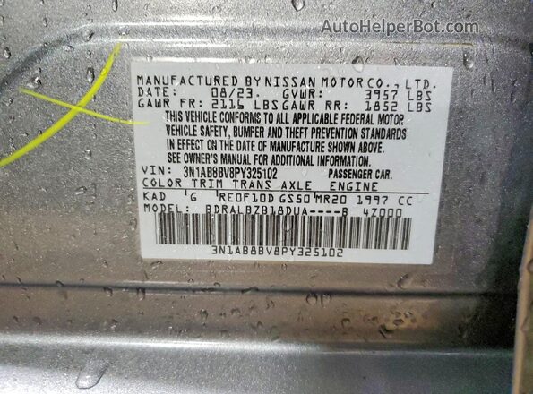 3N1AB8BV8PY325102 2023 NISSAN SENTRA Gray Vista del compartimento del motor