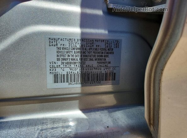 3N1AB8BV9MY259722 2021 NISSAN SENTRA Silver Вид підкапотного простору