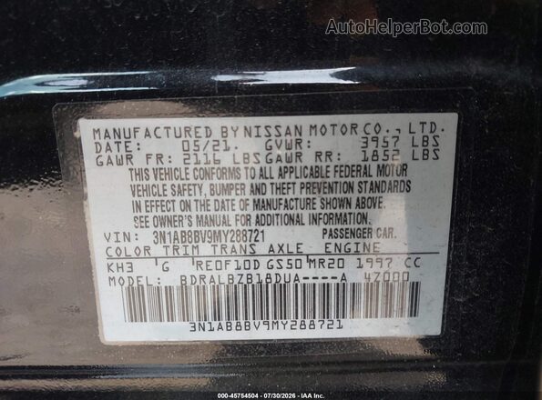 3N1AB8BV9MY288721 2021 NISSAN SENTRA Black Շարժիչի բաժամունքի տեսք