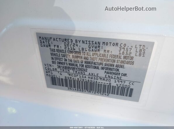 3N1AB8BV9RY299242 2024 NISSAN SENTRA White Engine compartment view