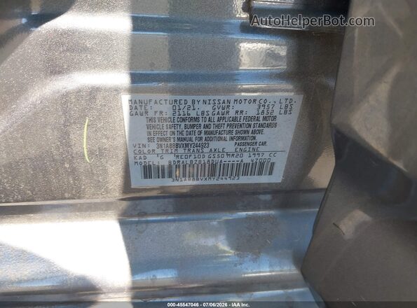 3N1AB8BVXMY244923 2021 NISSAN SENTRA Gray ძრავის განყოფილების ხედი