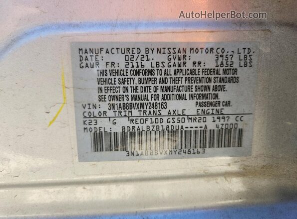 3N1AB8BVXMY248163 2021 NISSAN SENTRA Silver Շարժիչի բաժամունքի տեսք